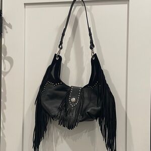 Custom made leather Black Fringe Shoulder Bag